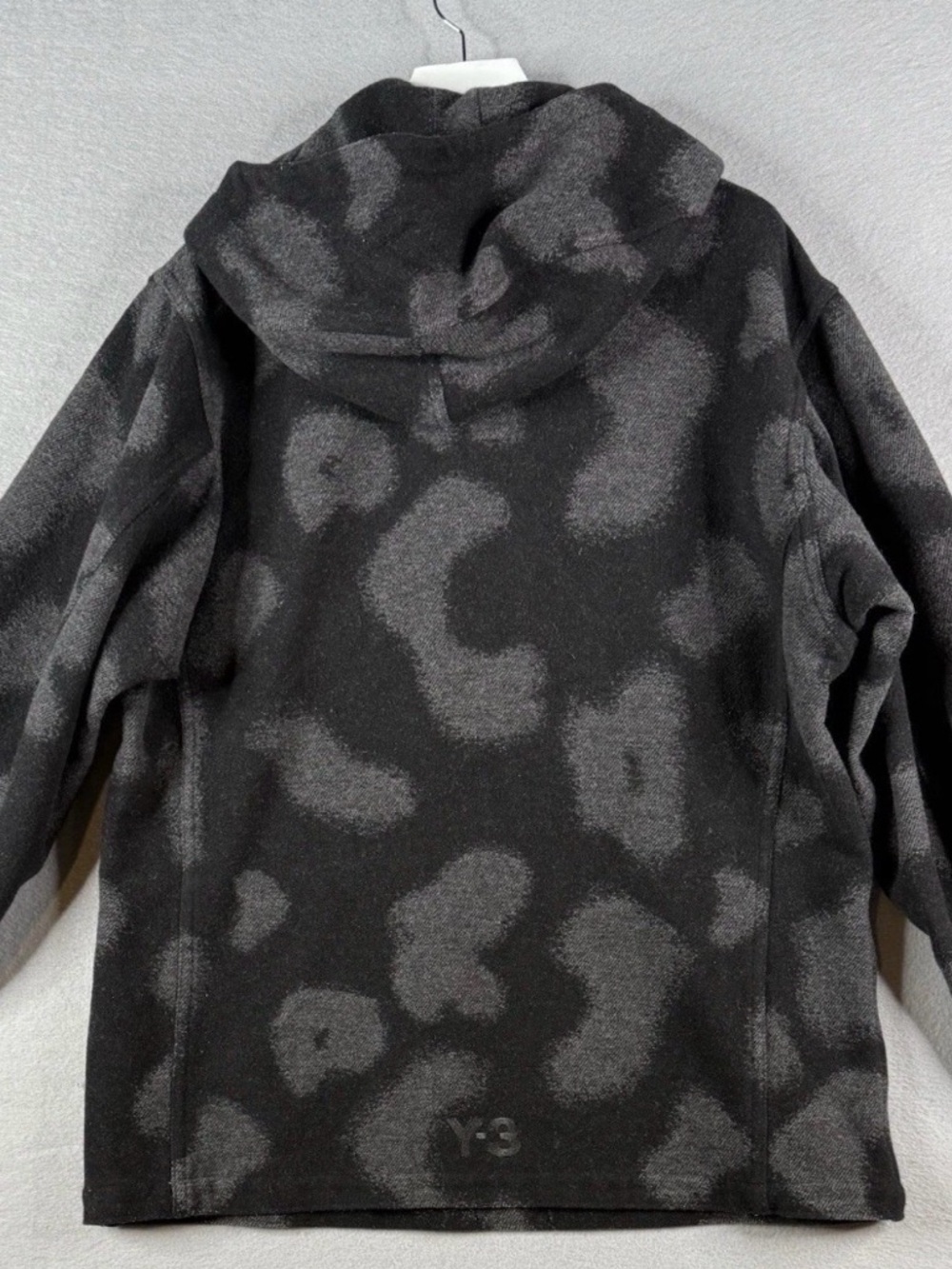 Y-3 Adidas Yohji Yamamoto Pullover Hoodie Black Gray Print Wool Men’s Size Large